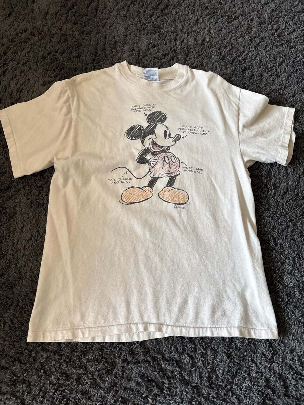 Vintage Disney Mickey Mouse Sketch Diagram T-Shirt on Hanes Beefy-T